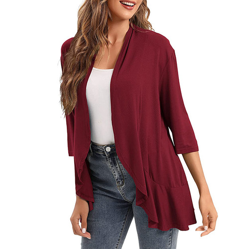 Juhe Xing European and American Style Independent Cardigan Blouse T-Seven-Point Short-Sleeve Top