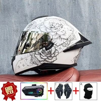 and Women, Bluetooth Full-Face Helmet with: Motosiklet kaskı (dəbilqə) - bloom-aurora-silver-night-vision-y10-soft-wheat-comes-with-clear-lens-s