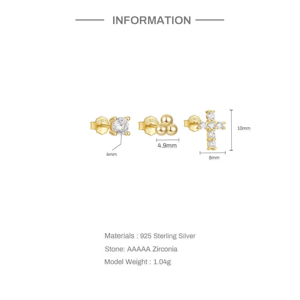 3g Weight Ear Studs Classification 1 Set Quantity Daily Occasion 925 Sterling Silver Material Star, Butterfly Pattern Women's Gender Plating Design Simple Style Style 1 Set 925 Sterling Silver Star Butterfly Ear Studs 2