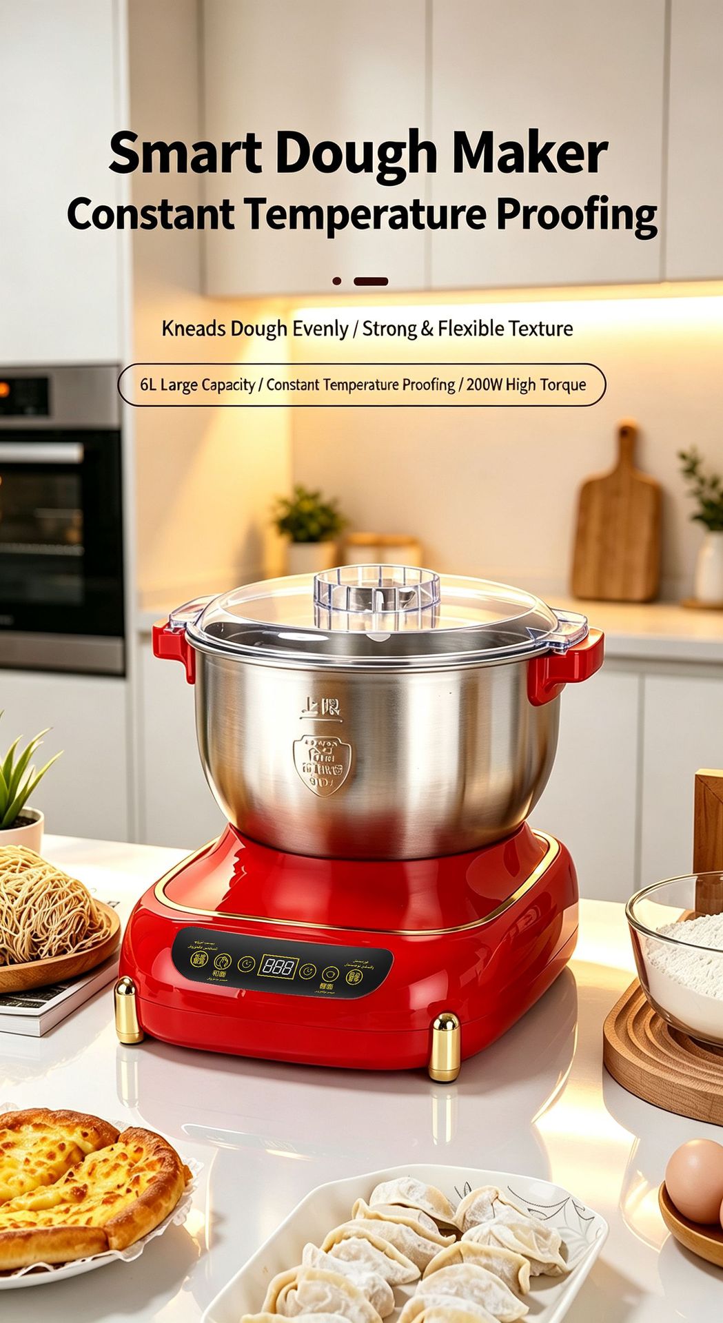 Elektrische Teigmaschine für den Hausgebrauch, kleine Knetmaschine mit großem Fassungsvermögen, Küchenmaschine für Bäckerei, Dampfbrötchenmaschine, neue automatische Teiggehmaschine
