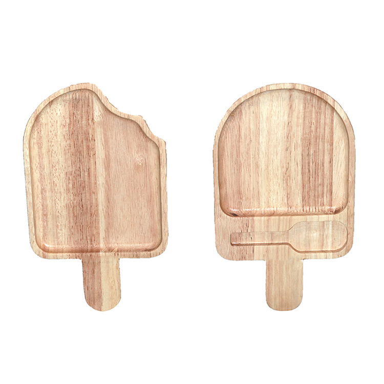 Bandeja de madera de goma creativa de dibujos animados desayuno hogar madera maciza niños jardín de infantes vajilla postre helado en forma de placa