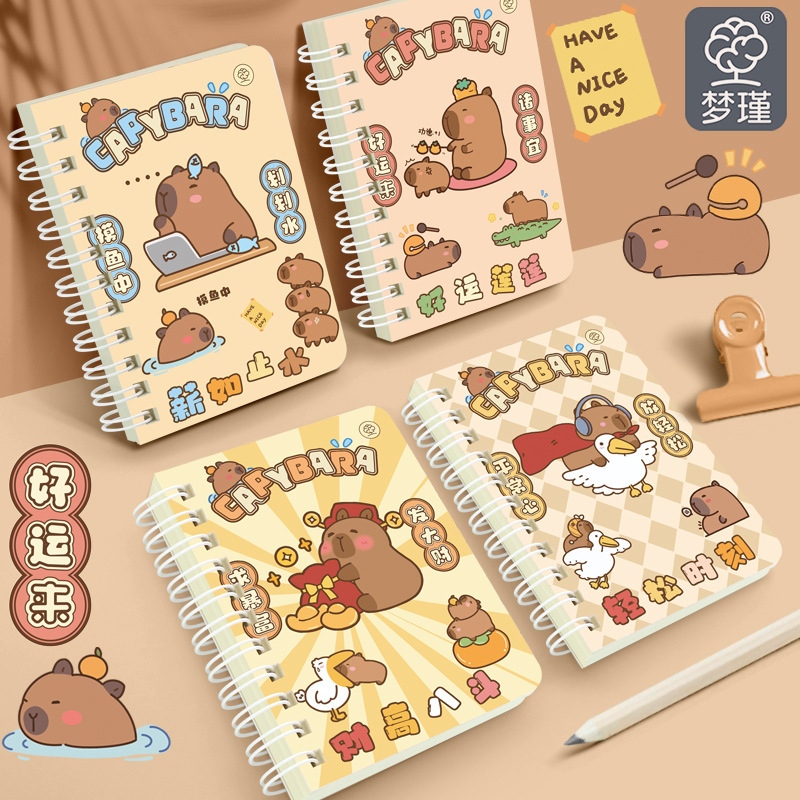 Creative cartoon rollover coil book primary school students high color value A7 hand note book cute inspirational stationery small prizes