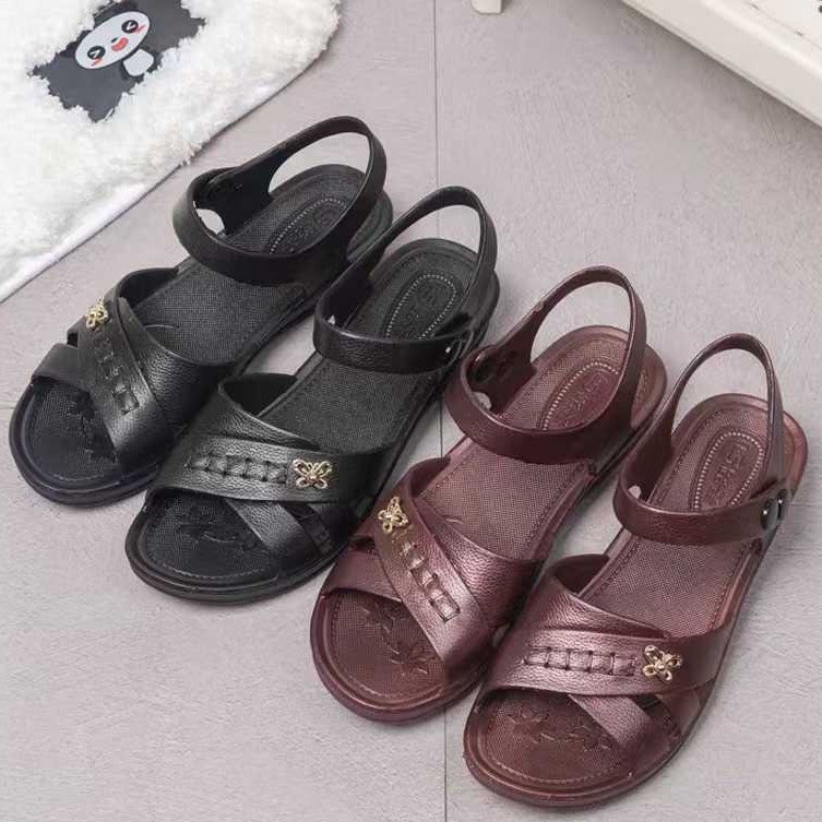 夏季新款坡跟塑料胶鞋舒适软底中老年婆婆鞋女士妈妈女凉鞋奶奶鞋