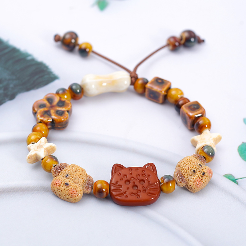 Charcoal Cat Bracelet Cute Cartoon Kitty Cat Bracelet Female Student Children's Gift Jingdezhen Ceramic Bracelet