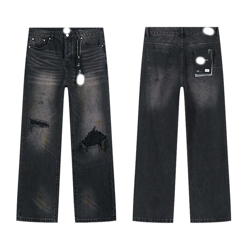 Marca de moda transfronteriza JB purple verano rectas vaqueros lavados de agua para hacer viejos agujeros vaqueros de hombre pantalones cortos de caño purple