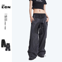 EON女装|新款实拍男女同款美潮反光拼接宽松直筒休闲工装裤