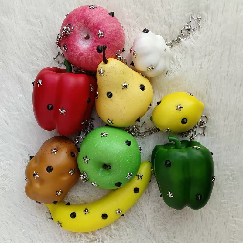 Subculture Fruit and Vegetable Pendants, Trendy Fruit and Vegetable Rivet Bag Charms, Punk Niche Bag Charms, Simple and Unique Accessories Wholesale