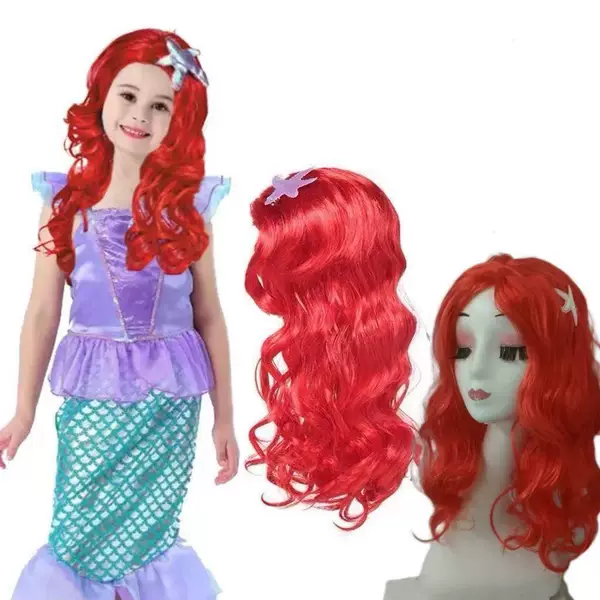 Children's cosplay accessories mermaid Ariel princess wig starfish patch mermaid wig wholesale