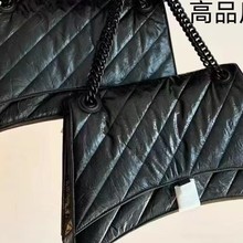 B家沙漏包crush新款褶皱菱格链条包腋下单肩斜挎女包油腊真皮包