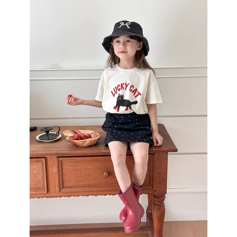 2025 Girls' Short-Sleeved T-Shirt Summer Clothing Skin-Friendly Pure Cotton Top Little Girl Children's Clothing Half-Sleeve Casual Versatile