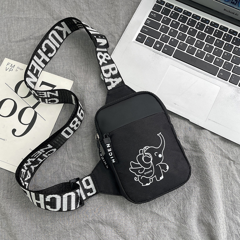 Personalidad de nuevo bolso de pecho de moda de nylon de hombre y mujer bolso deportivo ligero, bolso de hombro para teléfonos móviles impresos de música para niños