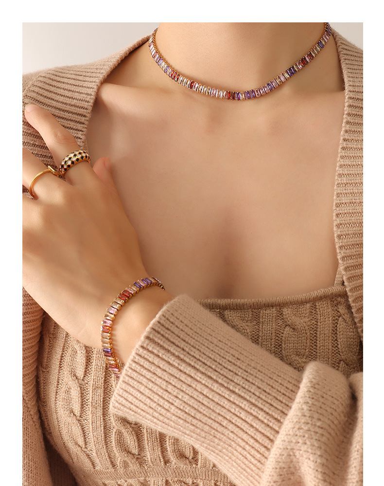 Fashion Square Titanium Steel Inlay Zircon Womenu0027S Bracelets Necklace