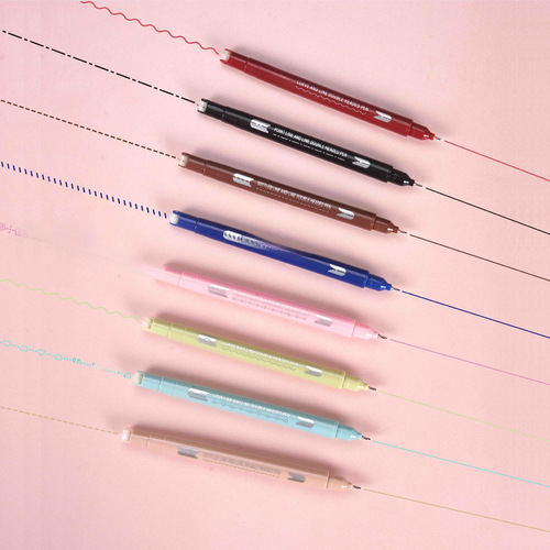 Star Seed Dual-Head Floral Contour Curve Pen, Roller Floral Edge Handmade Report Hook Line Handwritten Diary Highlighter Pen