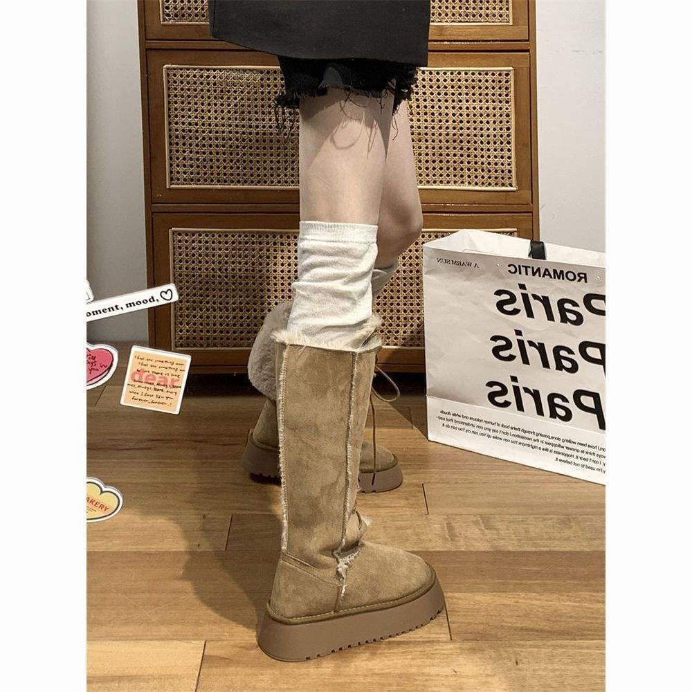 东北保暖厚底雪地靴女冬季2025新款系带皮毛一体加绒加厚防滑棉鞋