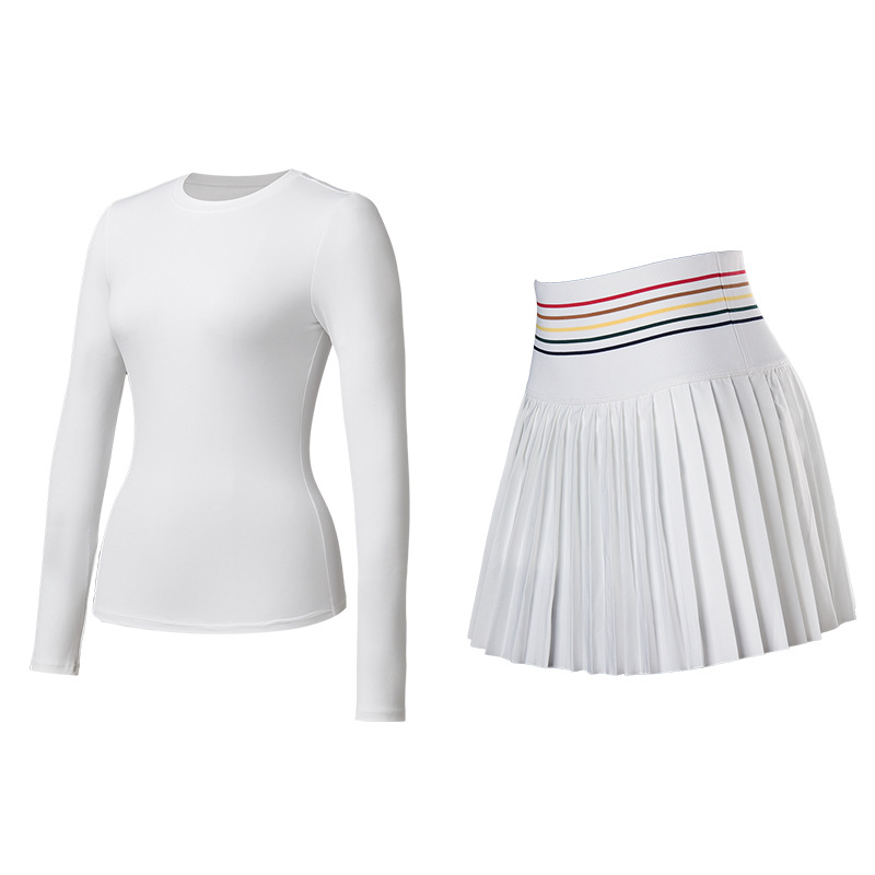 Trajes deportivos, ropa de yoga, mangas largas, falda de tenis de cintura alta, blusa delgada para correr, ejercicio y fitness, dos piezas.