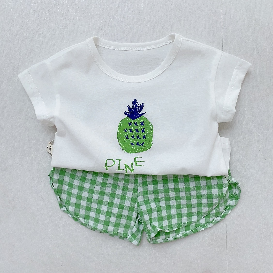 Traje de manga corta para niñas estilo fino de verano ropa para niños coreanos ropa de verano para bebés ropa con estampado de frutas ropa para niños estilo de verano