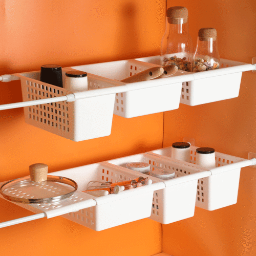 Japanese retractable cabinet storage rack under the kitchen sink layered storage pot kitchen utensils sewer double storage rack