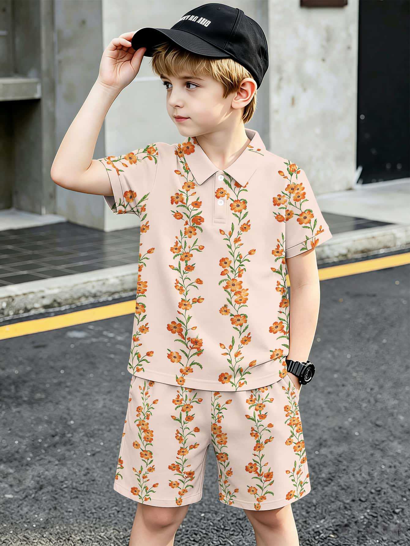 Boys T-shirt And Shorts Set With 3d Printed Design_voghion.com