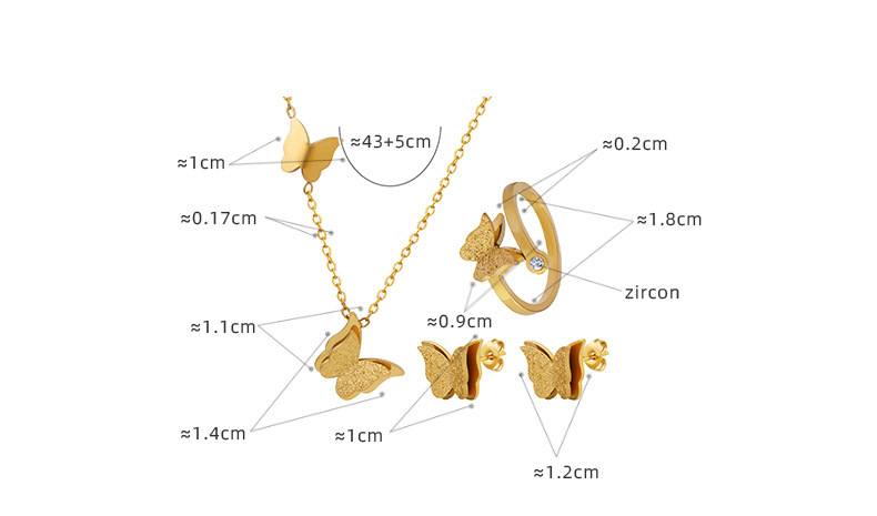 Elegant Butterfly Titanium Steel Inlay Zircon Rings Earrings Necklace