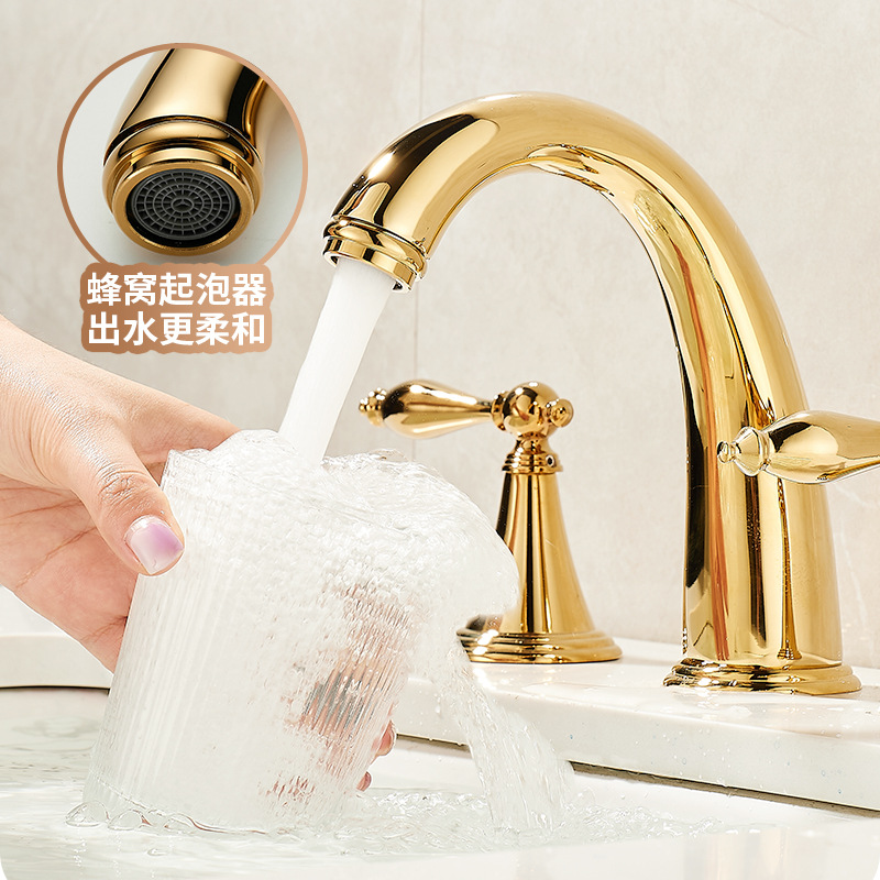 Full copper bathroom basin faucet with cold and hot two-in-one for home use, European white retro style countertop washbasin sink faucet