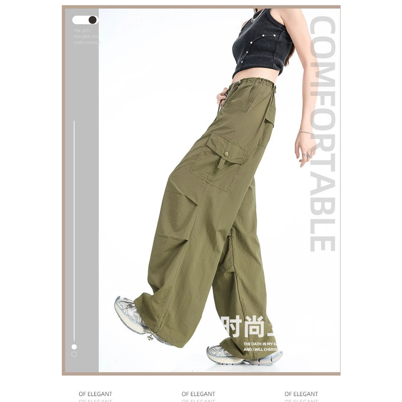 American-style quick-dry work pants for women, loose wide-leg pants with multiple pockets, high-waisted slimming casual pants, trendy versatile long pants American-style quick-dry work pants for women, loose wide-leg pants with multiple pockets, high-waisted slimming casual pants, trendy versatile long pants