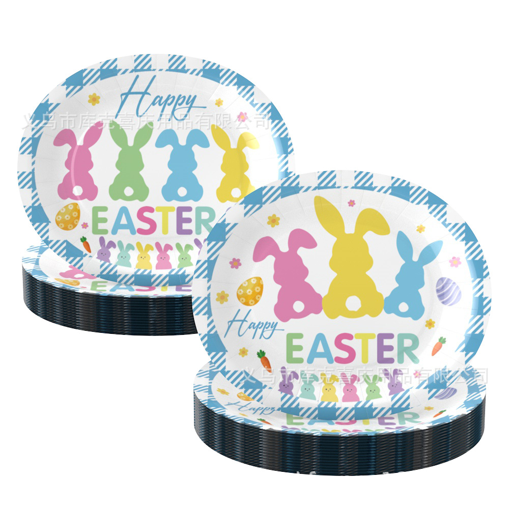 Transfronterizo de 12 pulgadas oval bandeja tema huevo de Pascua bandeja de papel bandeja de fiesta de Pascua cubiertos