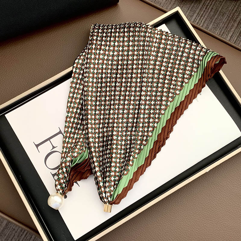 Hebilla de succión magnética collar de perlas bufanda de seda larga y estrecha bufanda de cuello femenino con camisa bufanda fina bufanda de seda plisada bufanda