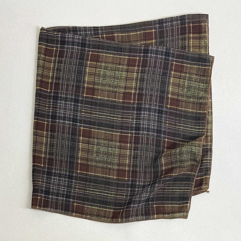 Korean Retro Artistic Plaid Neck Warmer Matching Niche Elegant Versatile New Decorative Silk Scarf_voghion.com