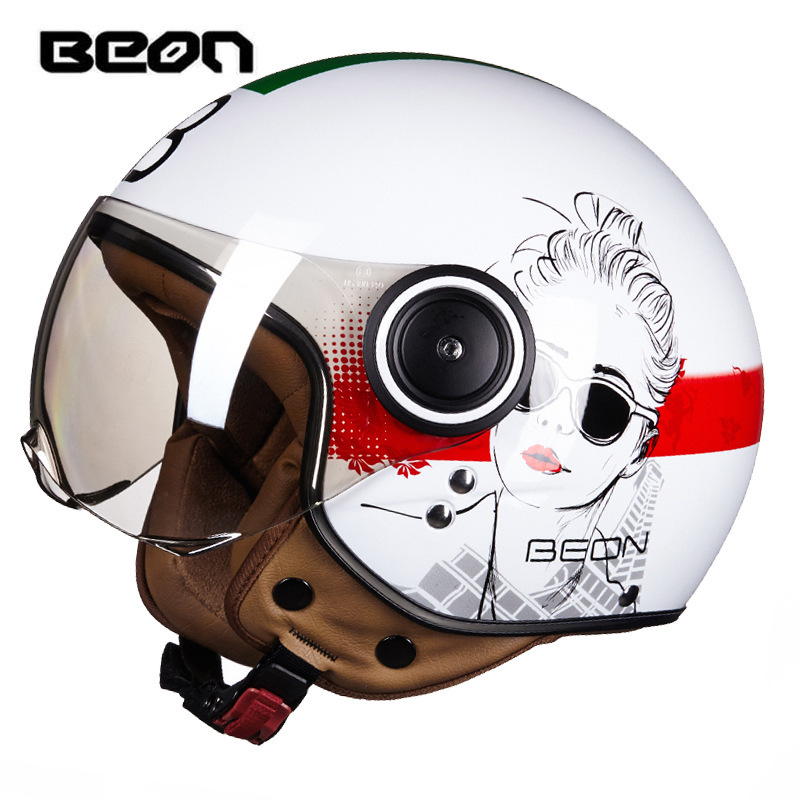 Casco de Motocicleta Beon para Primavera y Verano, Elegante y Moderno para Hombres y Mujeres, Casco Medio para Scooter Eléctrico, Estilo Retro Ligero de Media Cara.