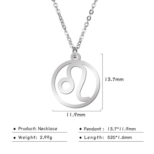 Alibaba.com Hot Selling Fashion Minimalist Stainless Steel Twelve Constellations Round Hollow Leo Taurus Pendant Necklace