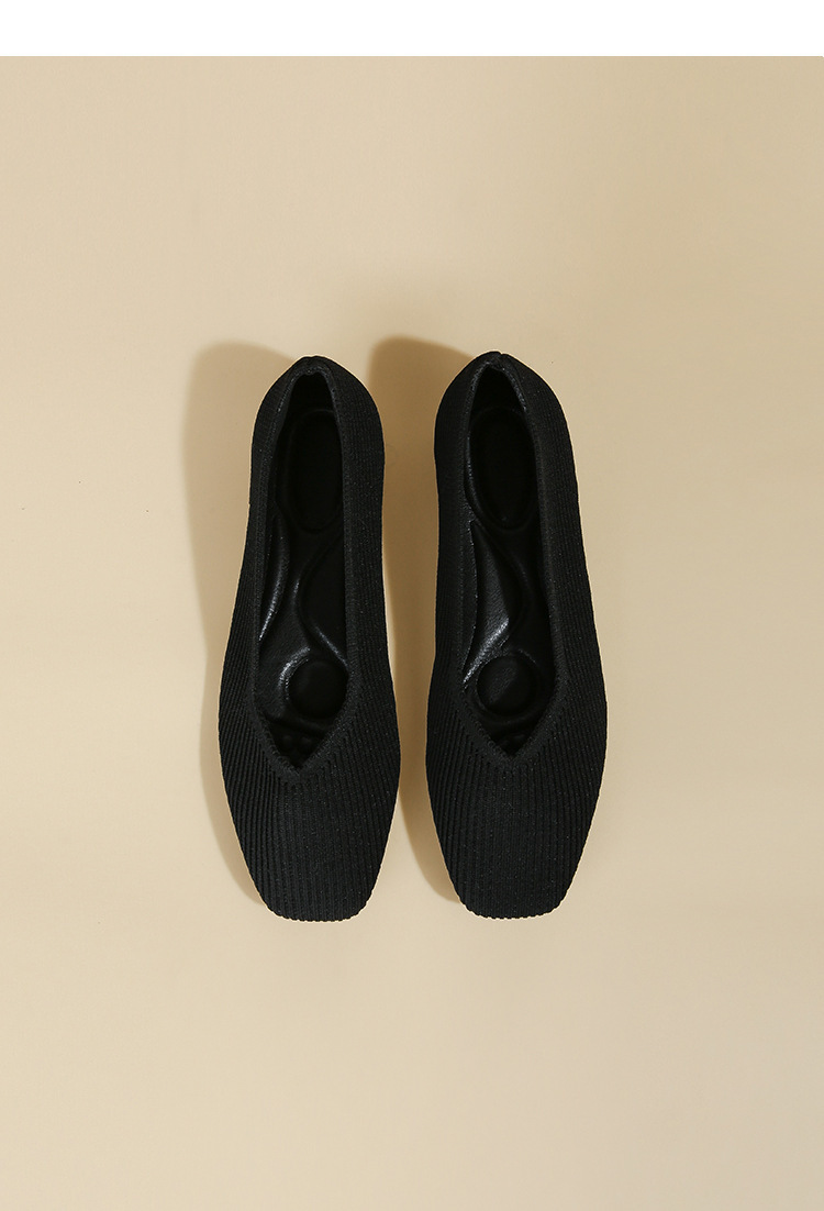 Queen's flying single bean woven flat bottomed large size women's shoes, soft soled knitted square toe boat shoes_voghion.com