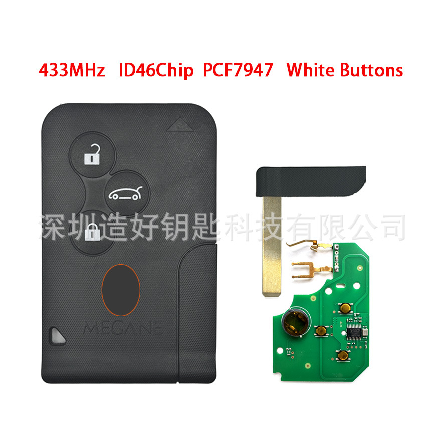 Suitable for Renault 3-button Megane remote control car key 433Mhz ID46 chip PCF7947 chip with buckle