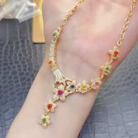 跨境专供天然彩蓝宝项链轻奢小众3*3+4*5mm女款百搭首饰批发