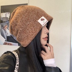2025新款混色针织帽女秋冬韩版简约百搭显脸小冷帽护耳套头毛线帽