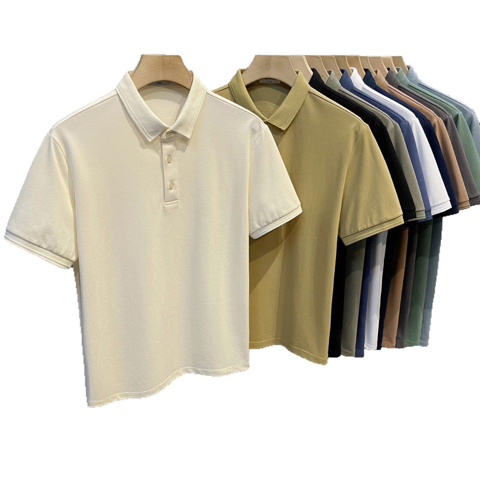 Camisa de polo simple japonesa Camiseta de manga corta de seda de hielo drapeada de verano para hombre