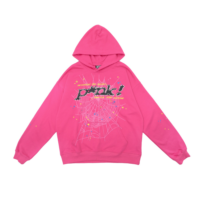 Sp1derヒップホップ歌手Young Thugと同じスタイルのフォームレター555555カップル用パーカーPinkスウェットシャツ|undefined