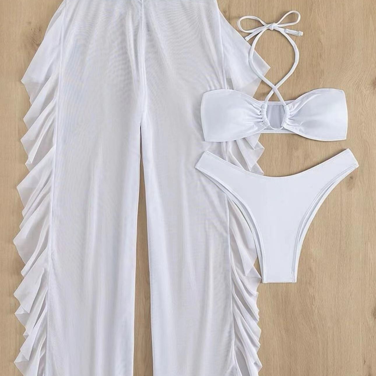 2025 nuevo comercio exterior transfronterizo Amazon Europa y los Estados Unidos sexy color sólido bikini de tres piezas set de baño de mujer