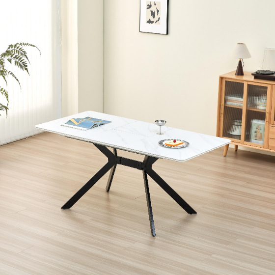 Mesa de comedor multicapa de madera sólida de comercio exterior plegable ligera y lujosa mesa de comedor de alta calidad MDF mesa rectangular larga
