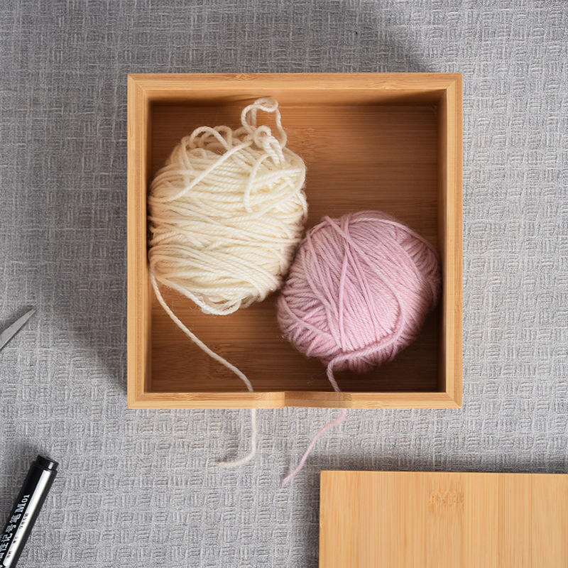 Cuenco de lana redondo de madera textil hecho a mano Cuenco de lana cuadrado de madera con tapa Cuenco de madera de almacenamiento de lana