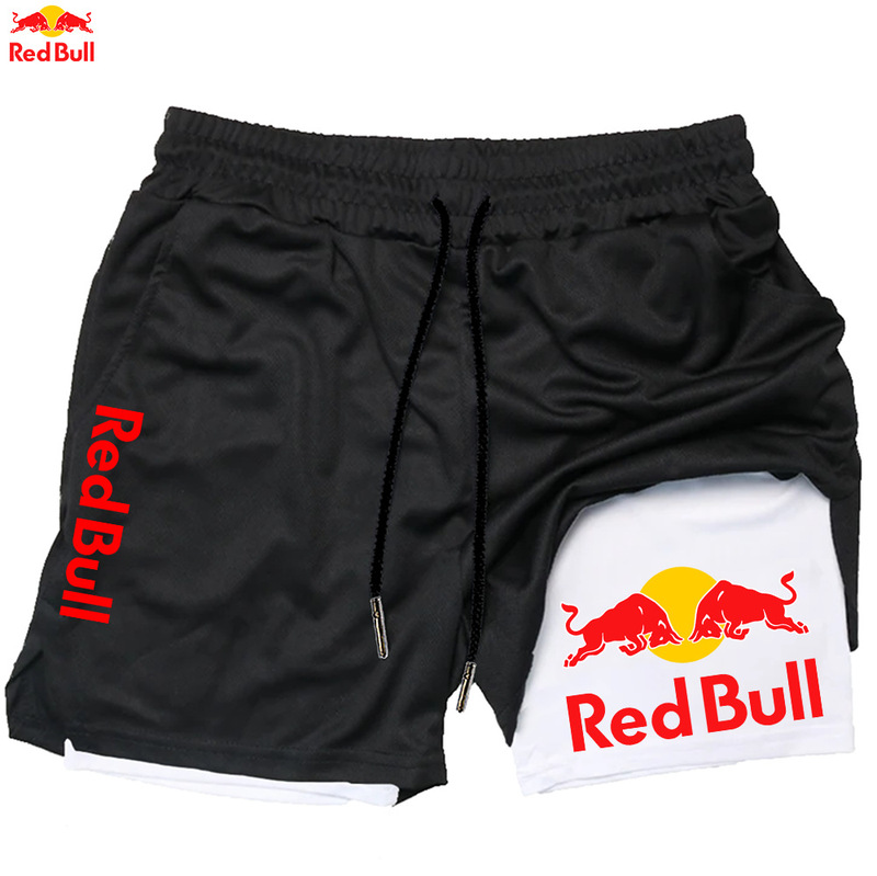 Red-Bull クロスボーダー爆発メーカー販売メンズツーインワン二層ショーツフィットネストレーニングパンツ高品質|undefined