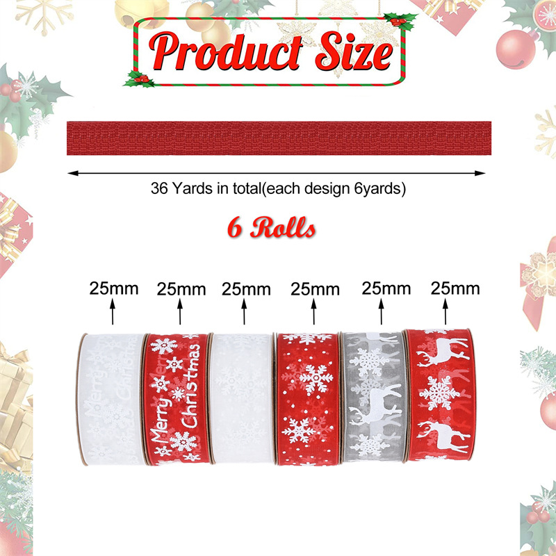 Festival de Navidad Decoración de la cinta Decoración del árbol de Navidad Pastel de flores Cinta de Navidad Spot Rollo pequeño
