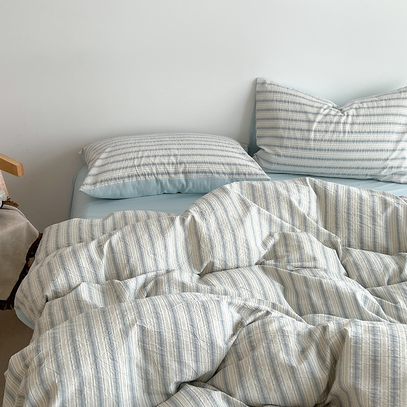 Minimalist Striped Cotton Bed Sheet Set For Student Dormitory_voghion.com