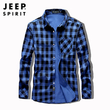 JEEP吉普短袖格子衬衫男宽松春季宽松户外工装衬衣外穿衬8199