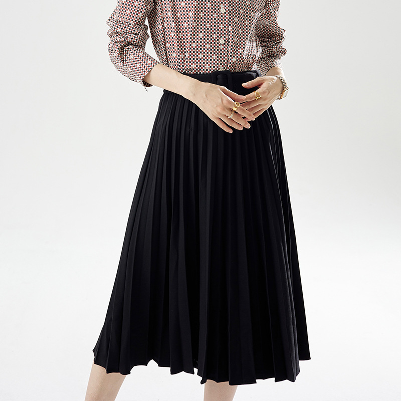 Spring 2024 all-matching women's simple fashion commuter skirt belt Women's pleated mid-length pleated skirt