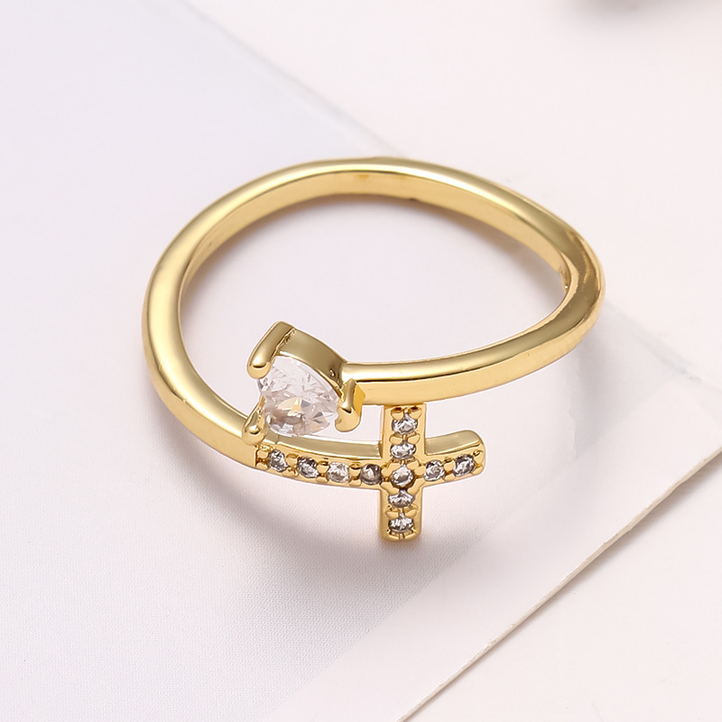Cross-Border Fashion Ring for Women, Niche Cross Heart European and American Style Jewelry Accessory, High-End Open-Ended Index Finger Ring
