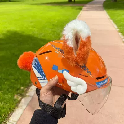 3D Cat and Rabbit Ears Cute Children's Accessories for Delivery Equipment, Motorcycle Full/Half Helmets, Ski and Electric Helmet Decoration (Motosiklet dəbilqələri) - orange-and-white-color-blocked-ears-wings-tail-helmet-not-included