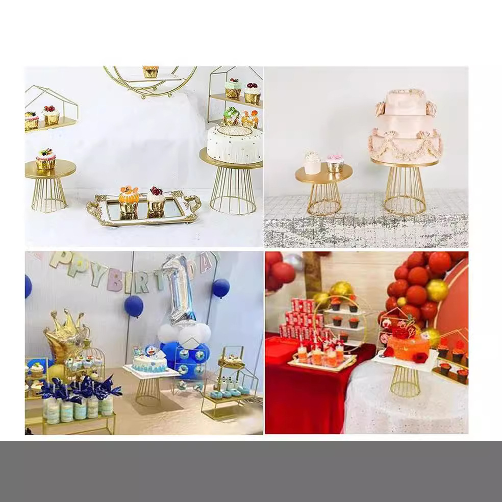 Estante de pastel de metal cubierta estante de pastel redondo bandeja de exhibición de postres para celebraciones de cumpleaños y bodas (2)