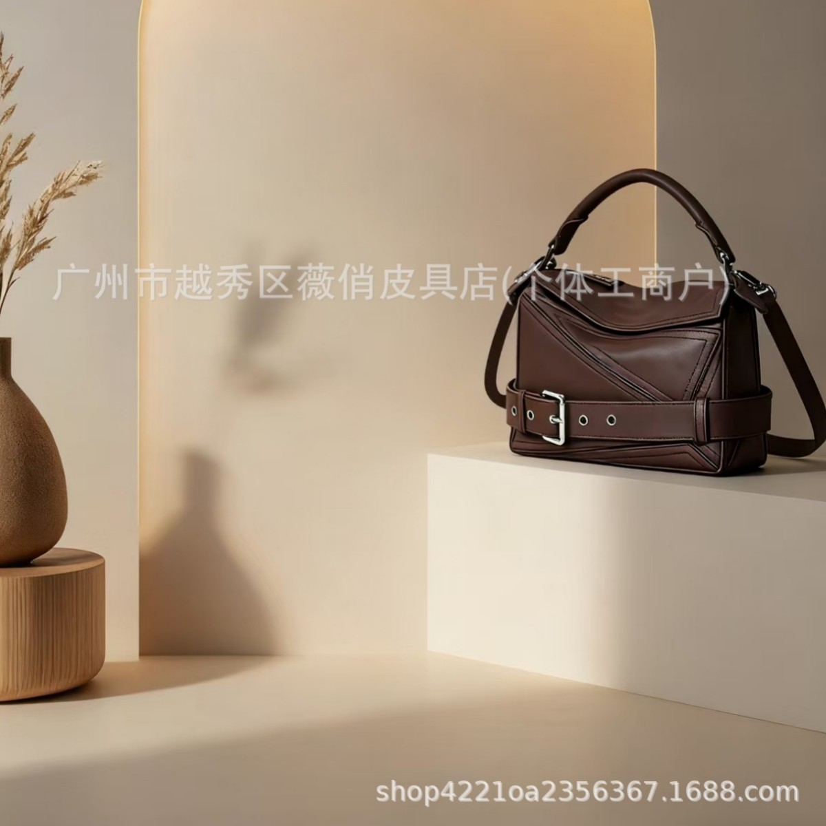 2025 Autumn Top Grain Cowhide Puzzle Geometric Motorcycle Bag Genuine Leather Women's Large Capacity Crossbody Handbag - Thumbnail 2