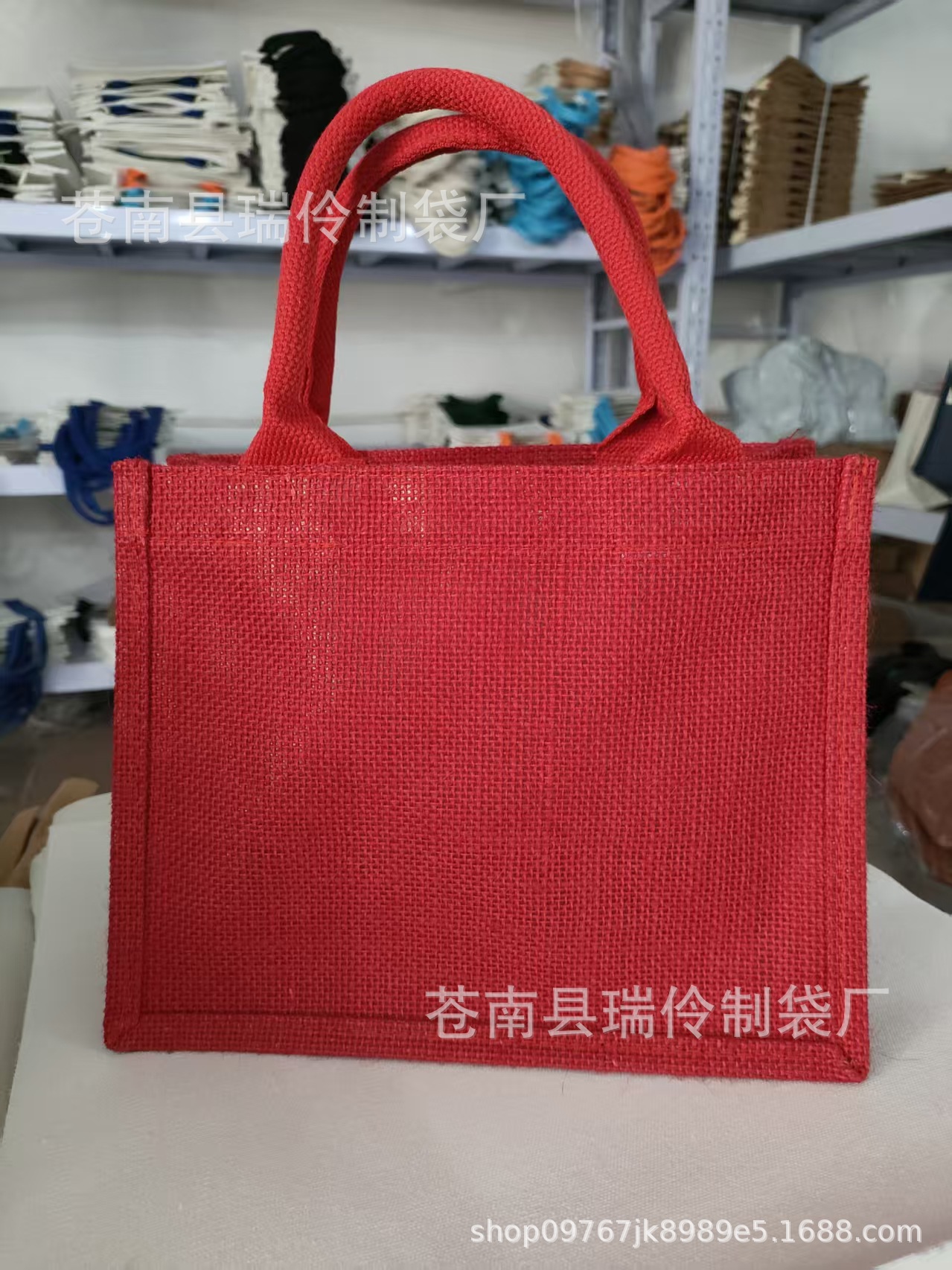 Bolsas de lino negras, rojas, verde oscuro, azules, bolsas de mano de lino, algodón y yute con logo impreso al por mayor. image 9