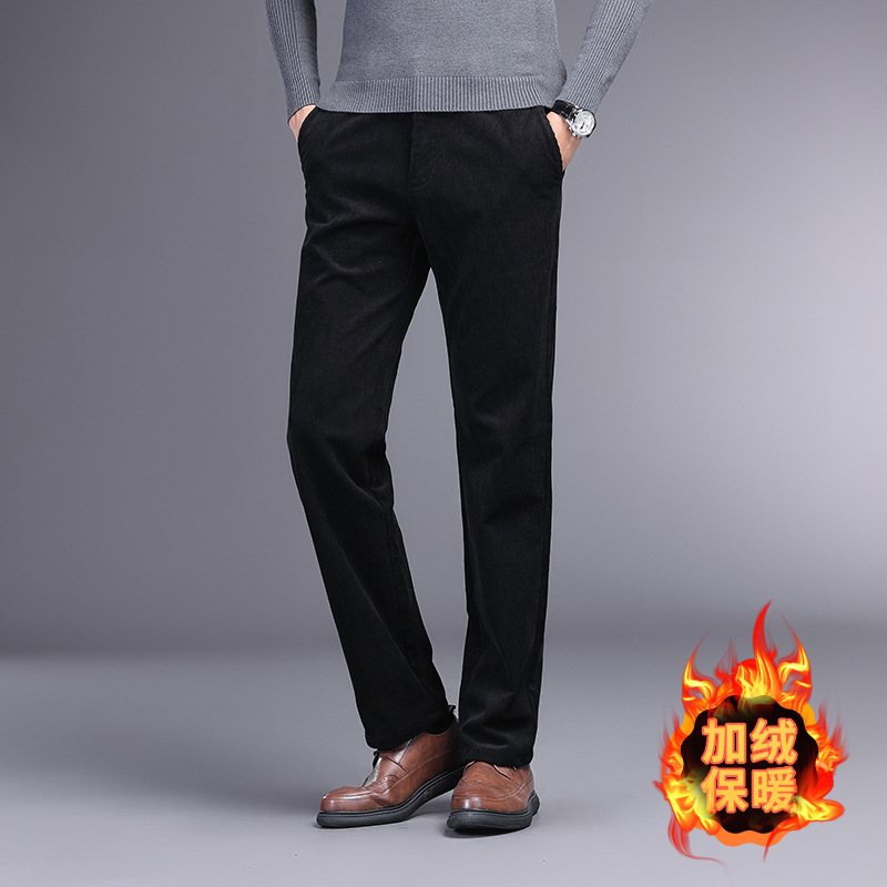 Pantalones casuales de negocios ligeros de pana de alta calidad pantalones de traje de otoño e invierno para hombres pantalones de hombre forrados de lana engrosados de mediana edad y ancianos